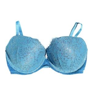 Victoria’s Secret very sexy lined push-up bra shimmer lace mesh velvet blue 32DD